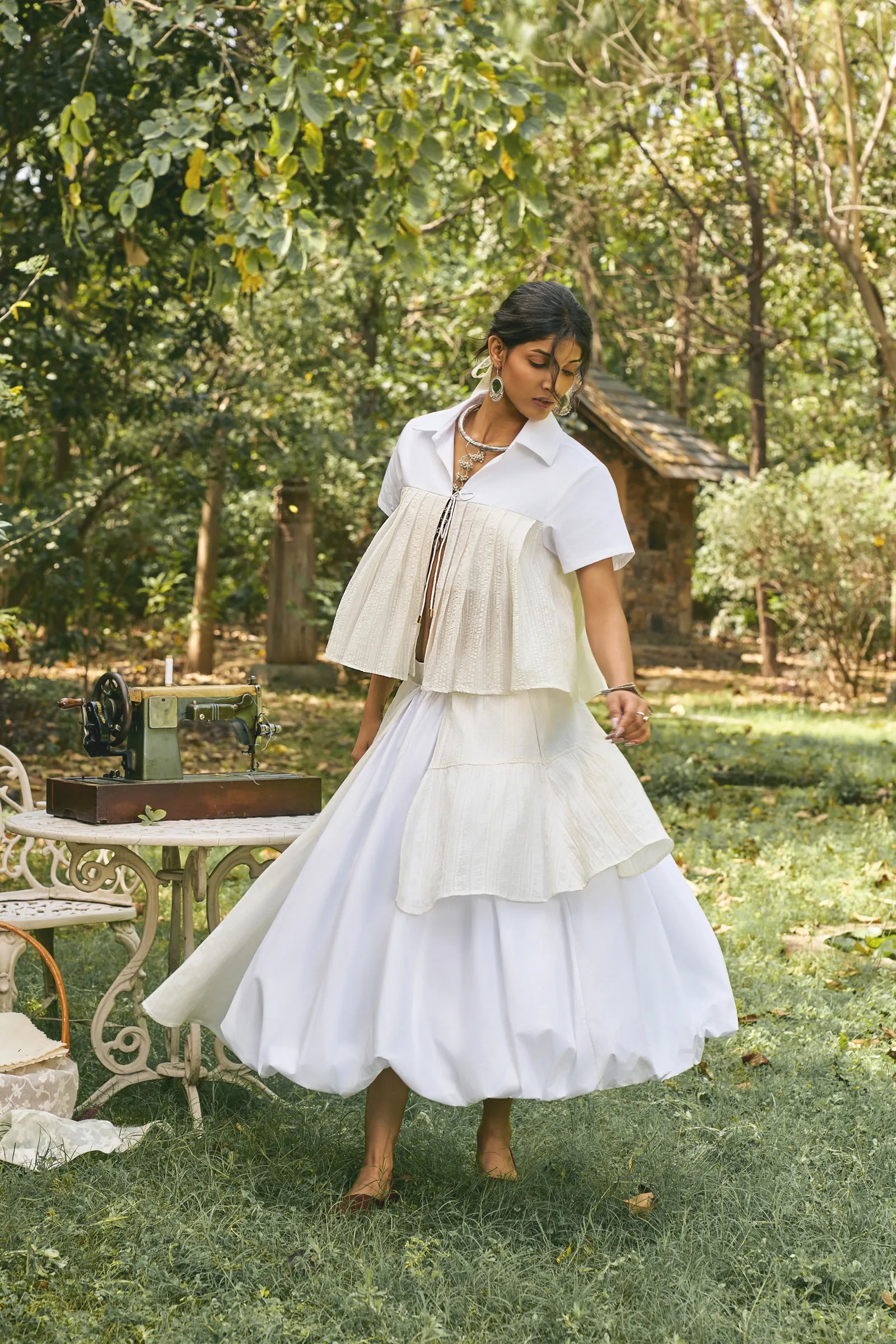 D'muri The Pavilion Skirt editorial shot, statement occasion skirt for women