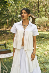 D'muri The Pleated Bodice Top structured pleated women's top, front view