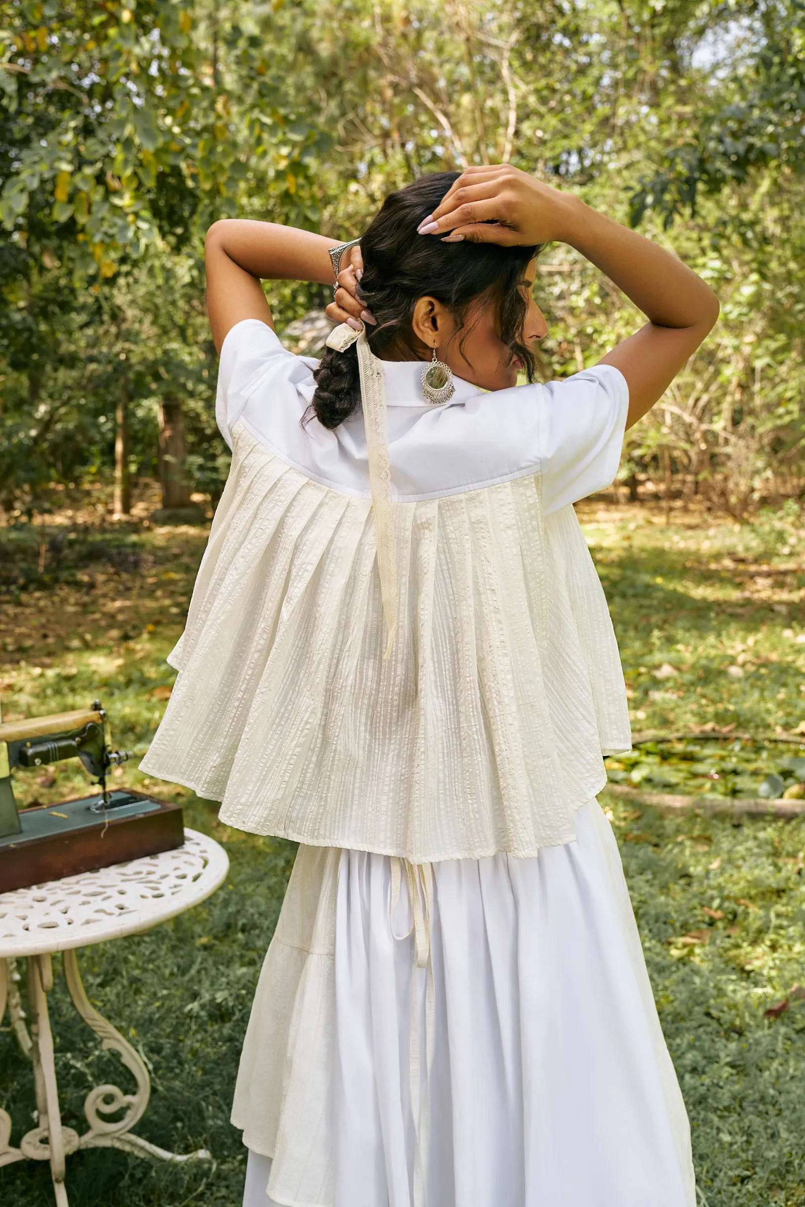D'muri The Pleated Bodice Top back view of pleated bodice construction
