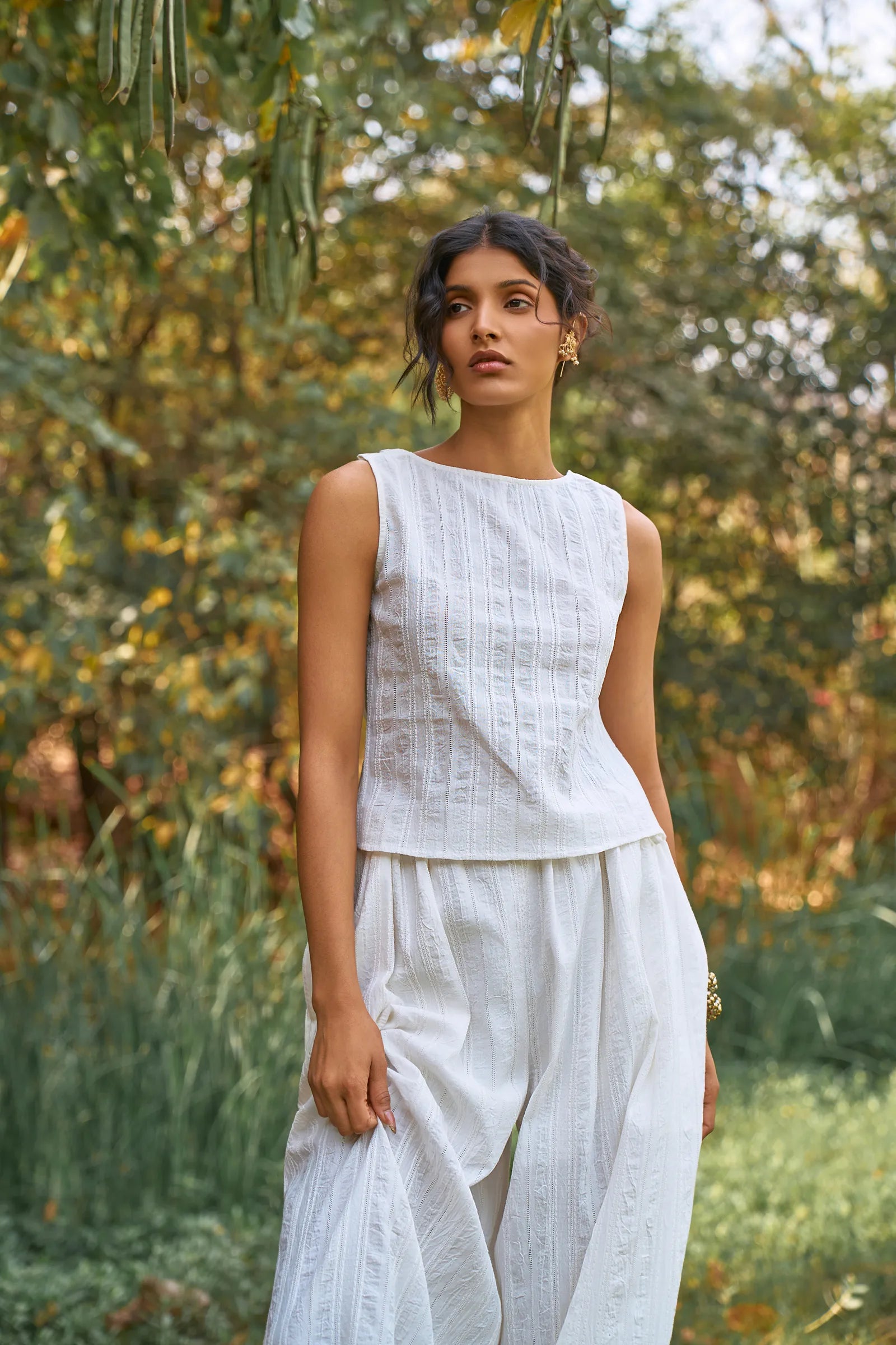 D'muri The Jacquard Day Blouse woven jacquard women's blouse, front view