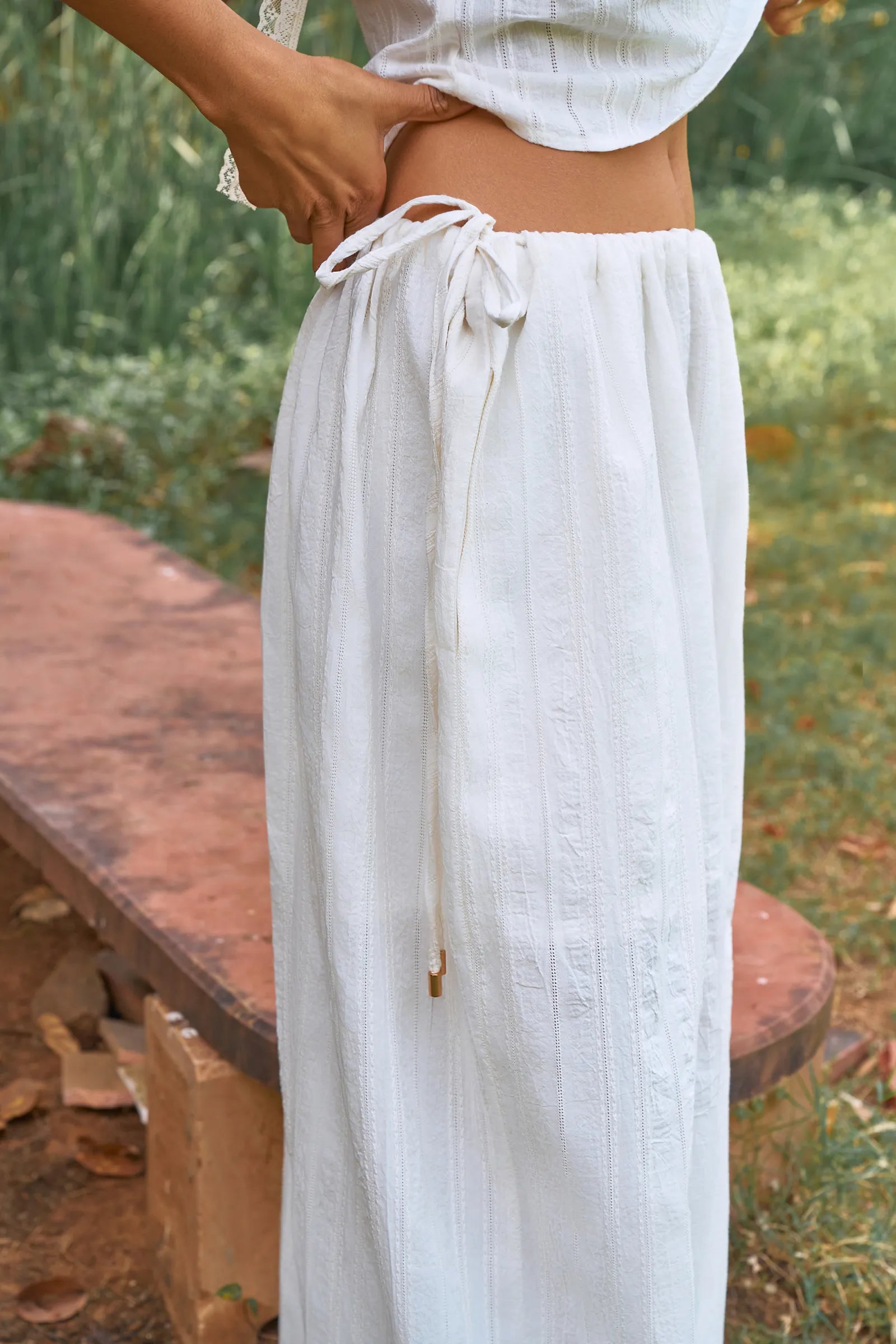 D'muri The Lantern Trouser side view showing full lantern volume and drape
