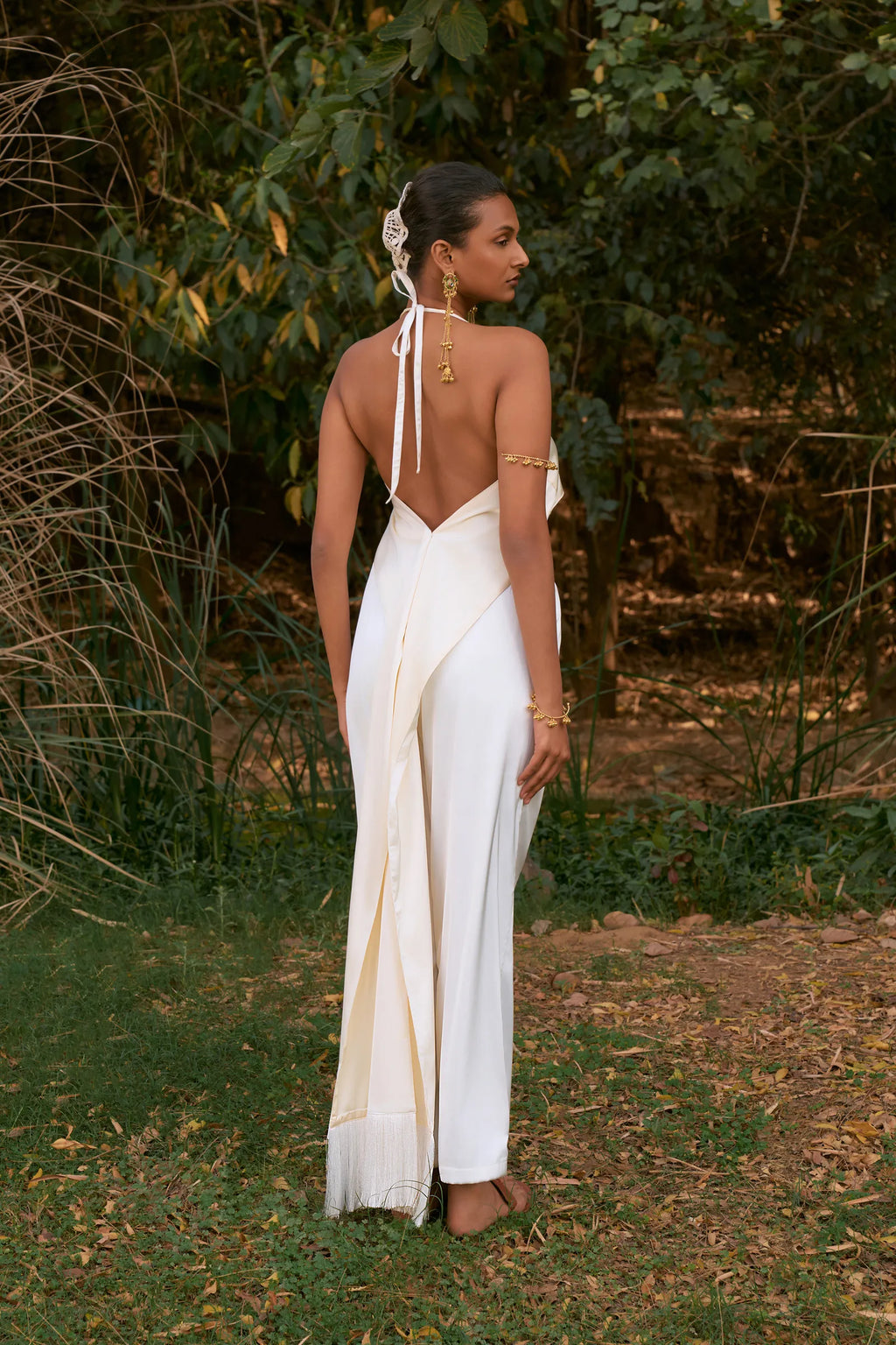 D'muri The Pallor Blouse back view, understated elegance in pale luxury fabric