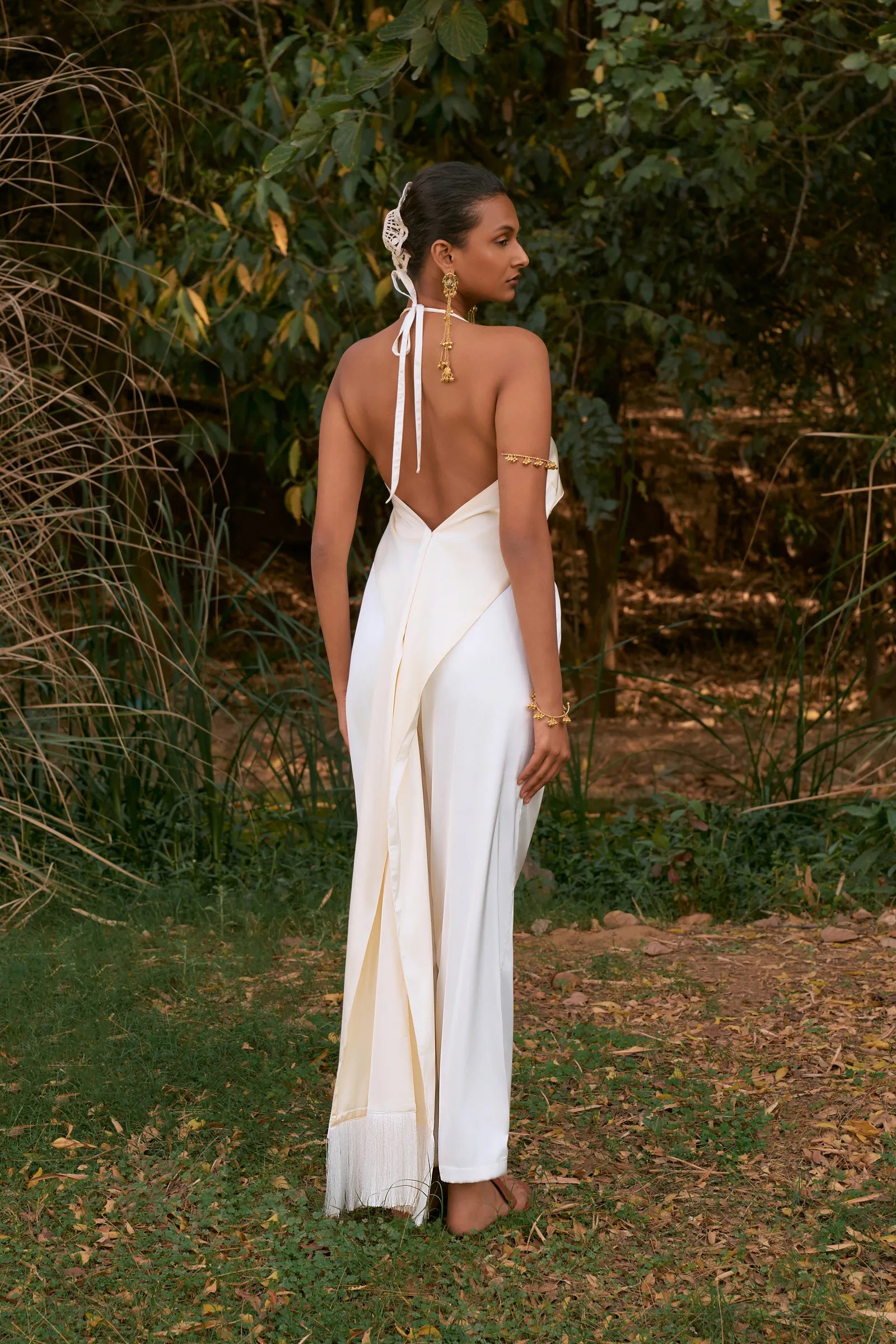 D'muri The Pallor Blouse back view, understated elegance in pale luxury fabric