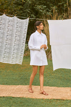 D'muri The Savile Shirt Dress editorial lifestyle shot, worn with ease