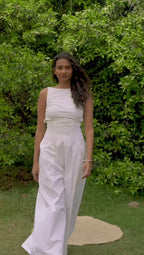 D'muri The Corseted Day Trouser corseted trouser in motion, structured waist and fluid legs